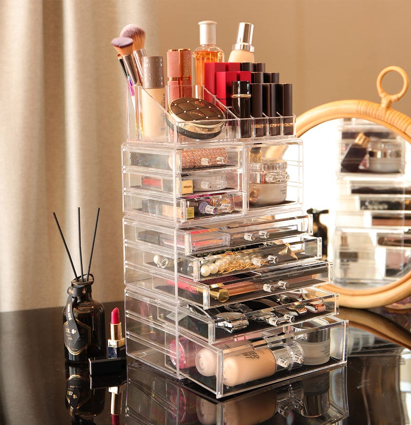 Cq acrylic 4 Pack Clear Make up Organizer Countertop,Stackable 9 Drawers Makeup Storage,Cute Vanity Organizers for dresser Hair Clip,Jewelry,Beauty Product Desk and Bathroom Organizers and Storage - Image 4